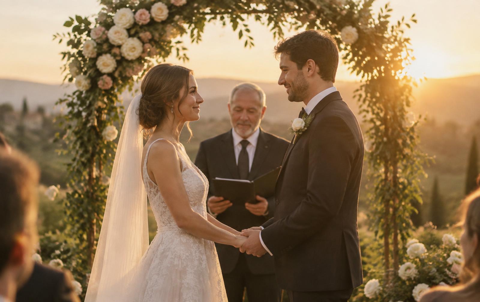 Casal em cerimônia ao ar livre